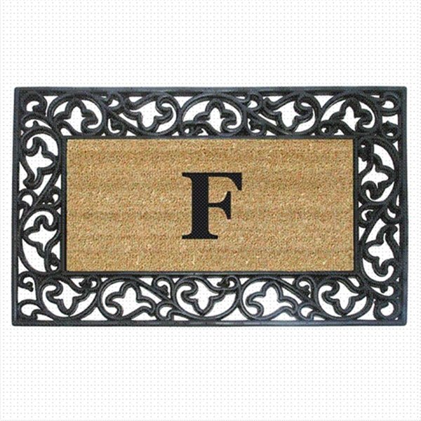 Nedia Home Nedia Home 18014F Acanthus Border 22 x 36 In. Rubber-Coir Doormat - Monogrammed F 18014F